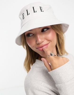 ELLE large logo bucket hat in white
