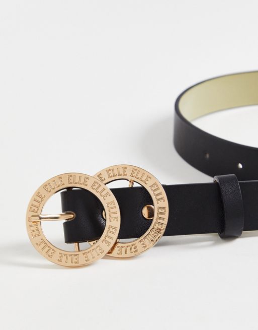 ELLE logo double circle buckle belt in black | ASOS