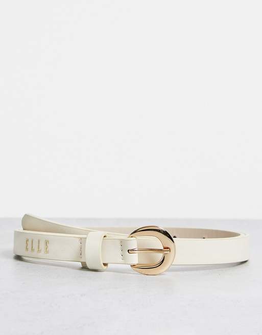 Elle - Smalle riem met logo in crème