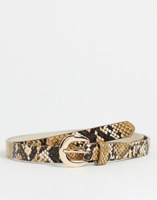 ELLE snake print logo belt in beige