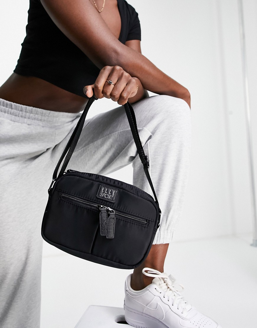 Elle Sport - Crossbody-taske med to lommer i sort nylon