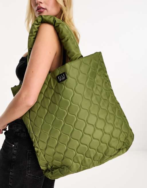 ELLE Sport onion quilted tote bag in khaki