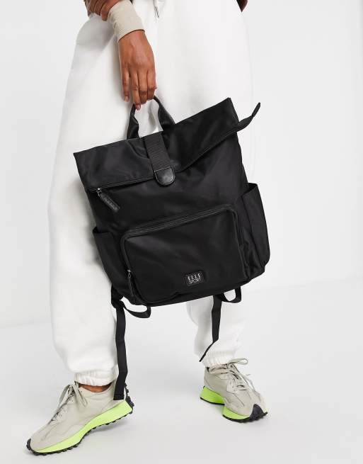 Elle Sport roll top nylon tote backpack in black