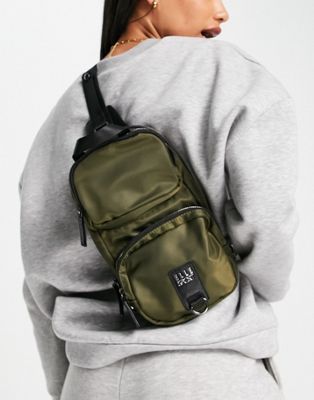 Elle Sport – Rucksack aus Nylon in Khaki mit zwei Taschen-Grün
