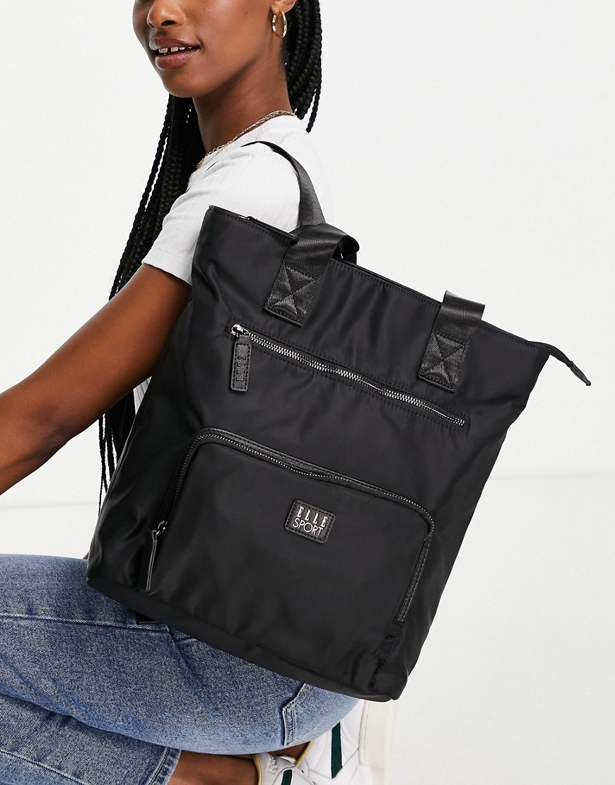 Elle Sport - Tote-taske med lomme i sort nylon
