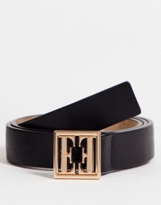 ELLE square logo buckle belt in black