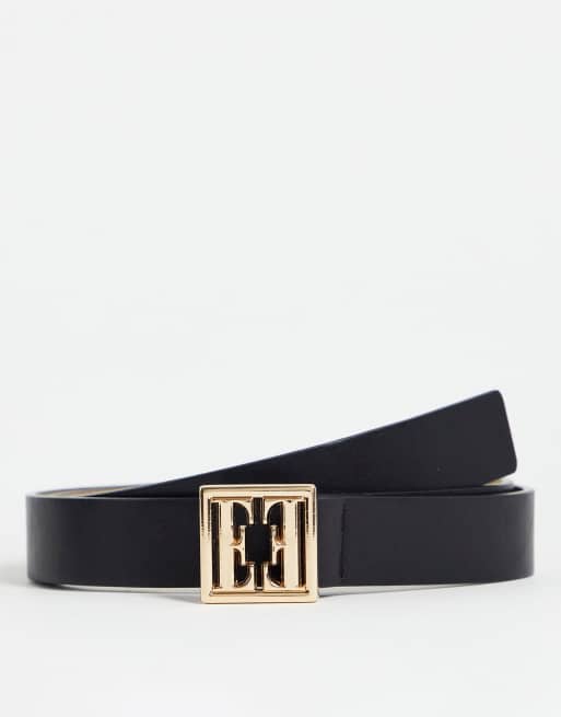 Elle square logo buckle belt in black