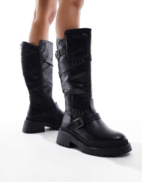 Elle - Stivali biker neri con fibbie - view 1