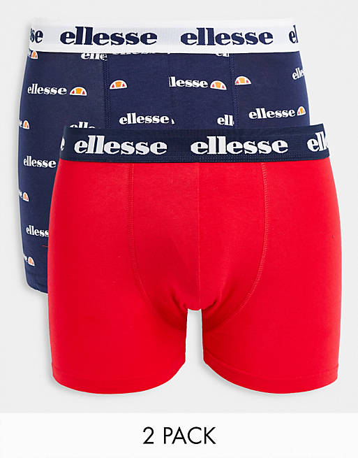 Ellesse 2 pack boxers in red and all over navy print