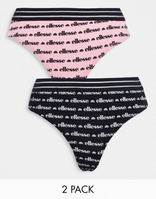 Ellesse 2 pack logo print thongs in black and pink - ASOS Price Checker