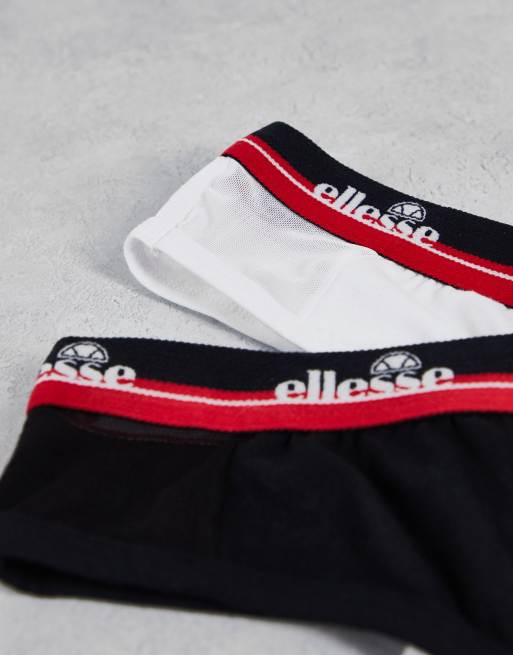 ellesse – 2-pack svarta och vita stringtrosor med märkestryck, 2 av 4