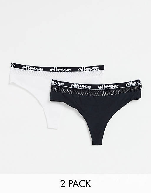 Ellesse 2 pack thongs with mesh insert in black and white