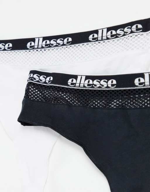 Ellesse 2 pack thongs with mesh insert in black and white, 3 of 4