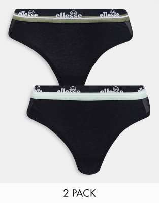 Ellesse 2 pack thongs with mesh panel in black | ASOS
