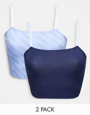 Ellesse – 2er-Pack kurze Oberteil-Bustiers in Marineblau und Blau