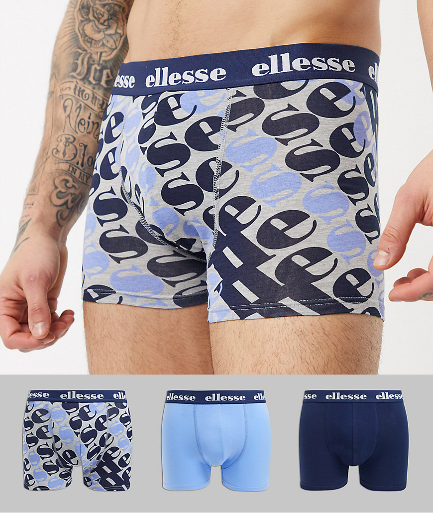 Ellesse – 3-pack blå och mönstrade trunks-Flerfärgad