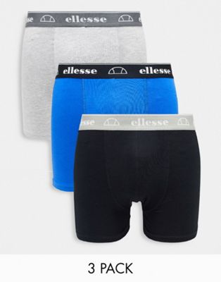 Ellesse 3 pack boxers in black grey and blue