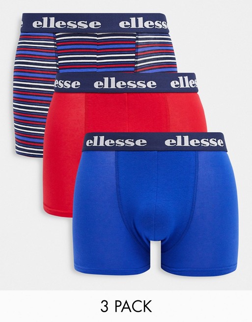 Ellesse 3 pack boxers in blue and red print
