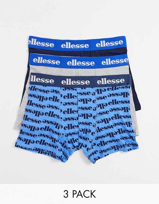 Ellesse 3 pack boxers in blue print