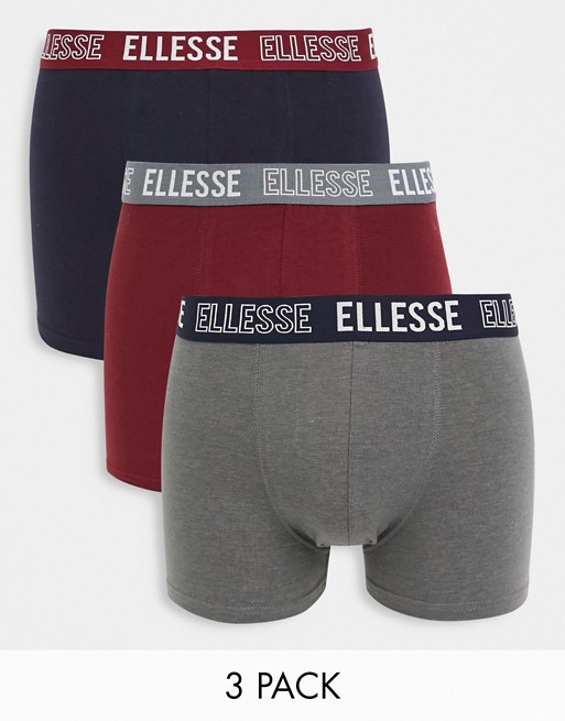 Ellesse 3 pack boxers in plain navy and grey/red