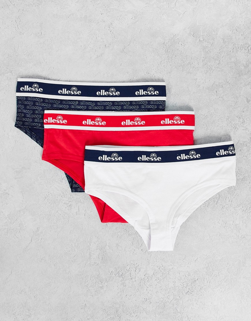 Ellesse 3 pack briefs in navy logo print red and white-Blue