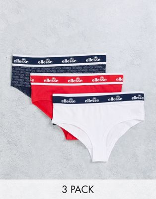 Ellesse 3 pack briefs with logo banding in navy red and white