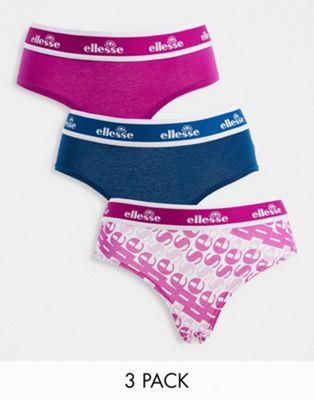 Ellesse 3 pack briefs with logo print in wine and navy