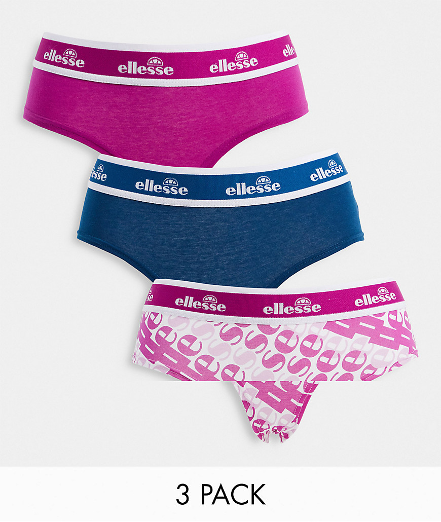 ellesse 3 pack briefs with logo print in wine and navy-red