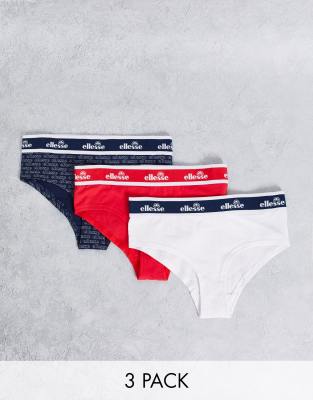 ellesse Ellesse 3 pack briefs with plain and allover print in navy white red
