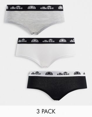 Ellesse 3 pack cheeky hipster briefs in black white grey