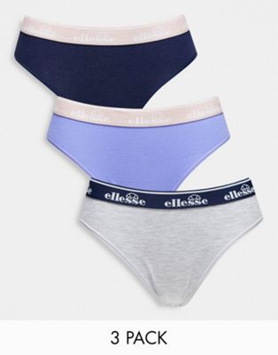 Ellesse 3 pack contrast waistband high leg briefs in lilac/grey/navy