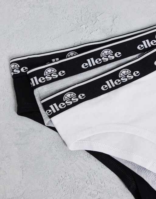 ellesse 3-pack high leg briefs with logo banding in black white grey