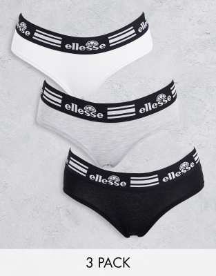 ellesse Ellesse 3 pack jersey shorts in black white and grey-Multi