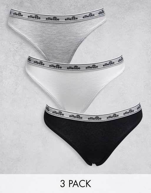 ellesse 3-pack lingerie thongs in black white and grey