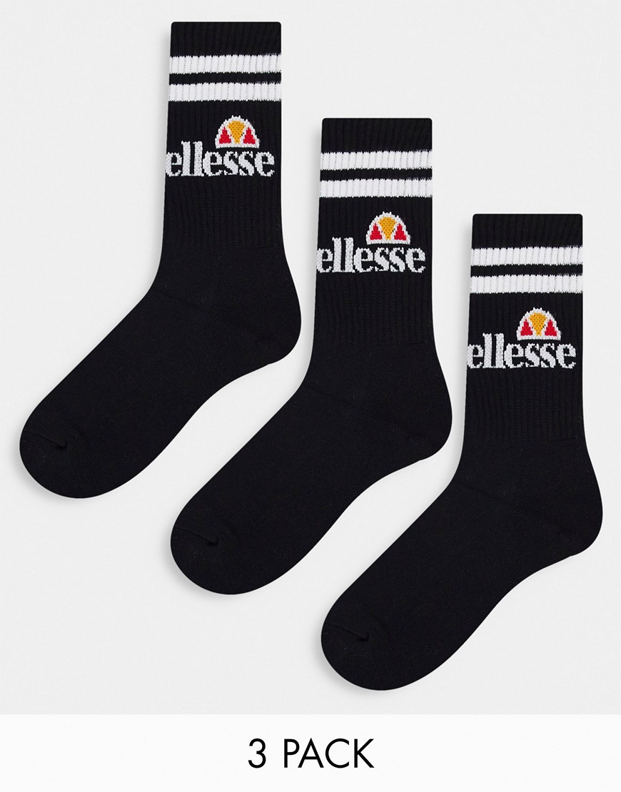 ellesse 3 pack logo crew socks in black