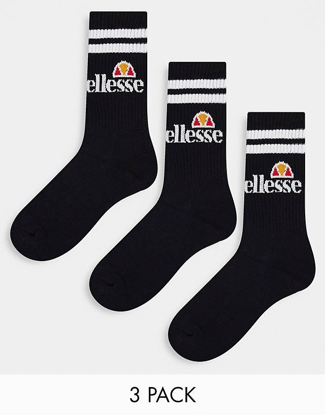 ellesse - 3 pack logo crew socks in black
