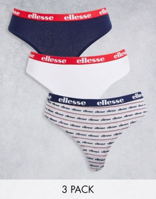 Ellesse 3 pack logo print thongs in navy grey and white - ASOS Price Checker