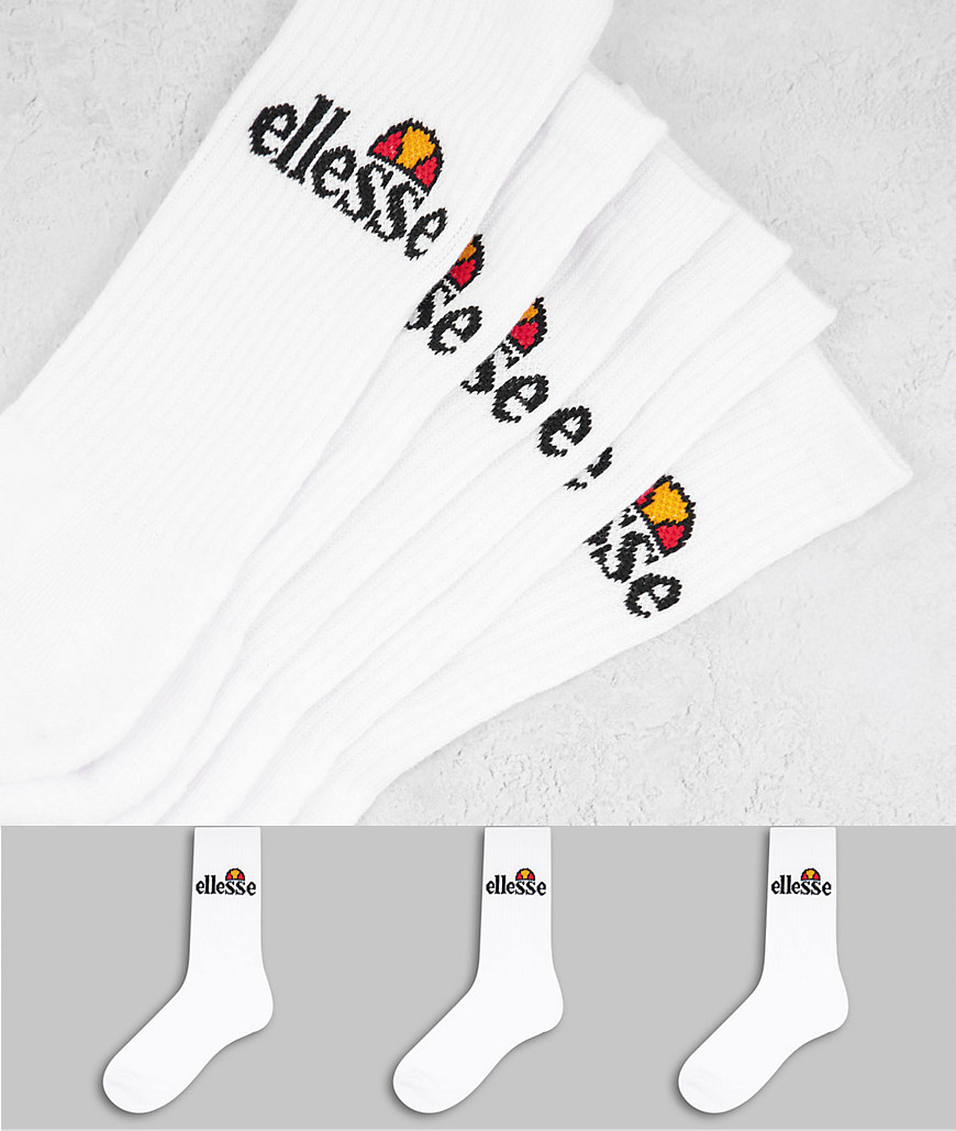 Ellesse 3 pack logo sock in white
