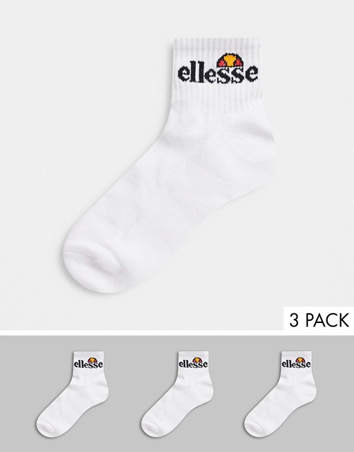 ellesse 3 pack logo trainer socks in white