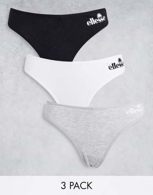 ellesse Ellesse 3 pack logo v front thongs in black grey and white