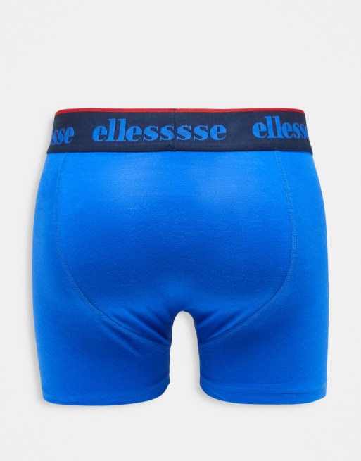 Ellesse 3 pack logo waistband boxers in navy red and blue