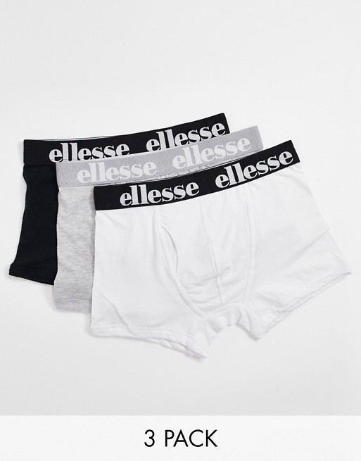 ellesse 3 pack logo waistband trunks in black/white/grey