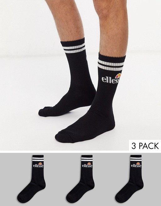Ellesse 3 pack mens sport socks in black logo