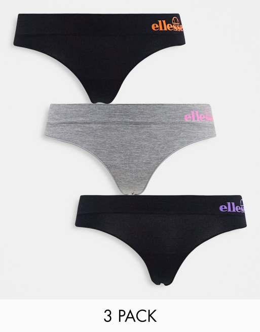 Ellesse 3 pack seamfree thongs in black and grey - BLACK