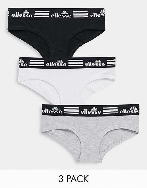 Ellesse 3 pack shorty logo waistband briefs in black white ad grey