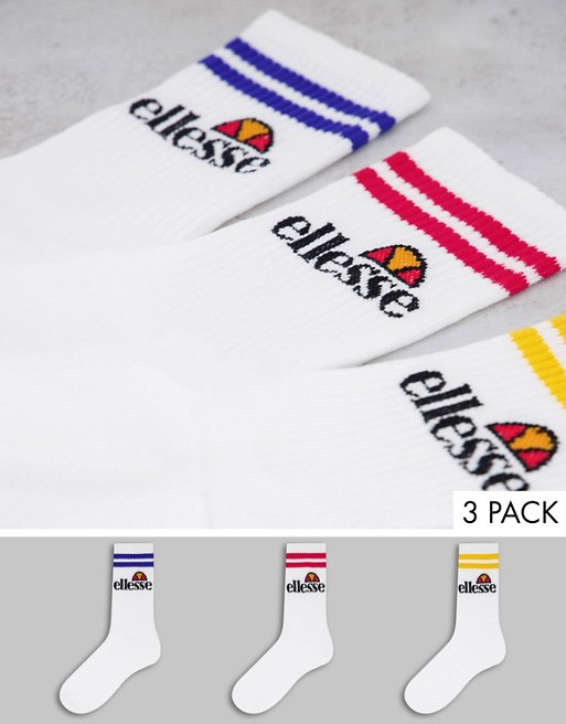 ellesse 3 pack stripe logo socks in multi white