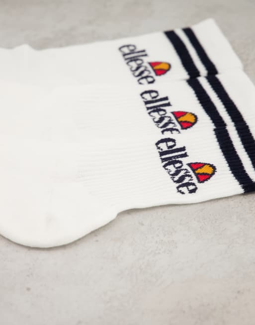 ellesse 3 pack stripe logo socks in white, 4 of 4