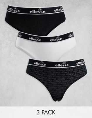 Ellesse 3 pack thong in black and white