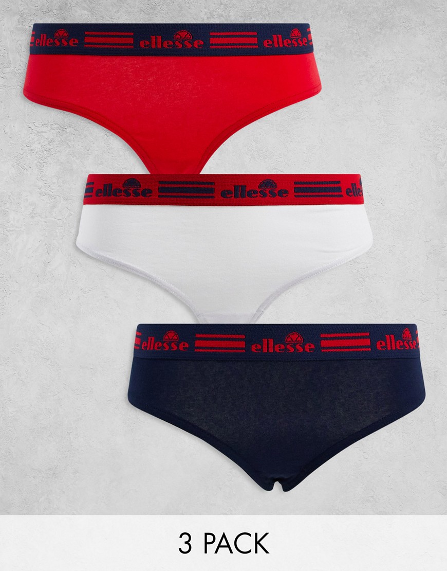 Ellesse 3 pack thong in navy red and white-Multi