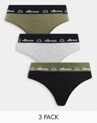 Ellesse 3 pack thongs in black khaki grey - ASOS Price Checker